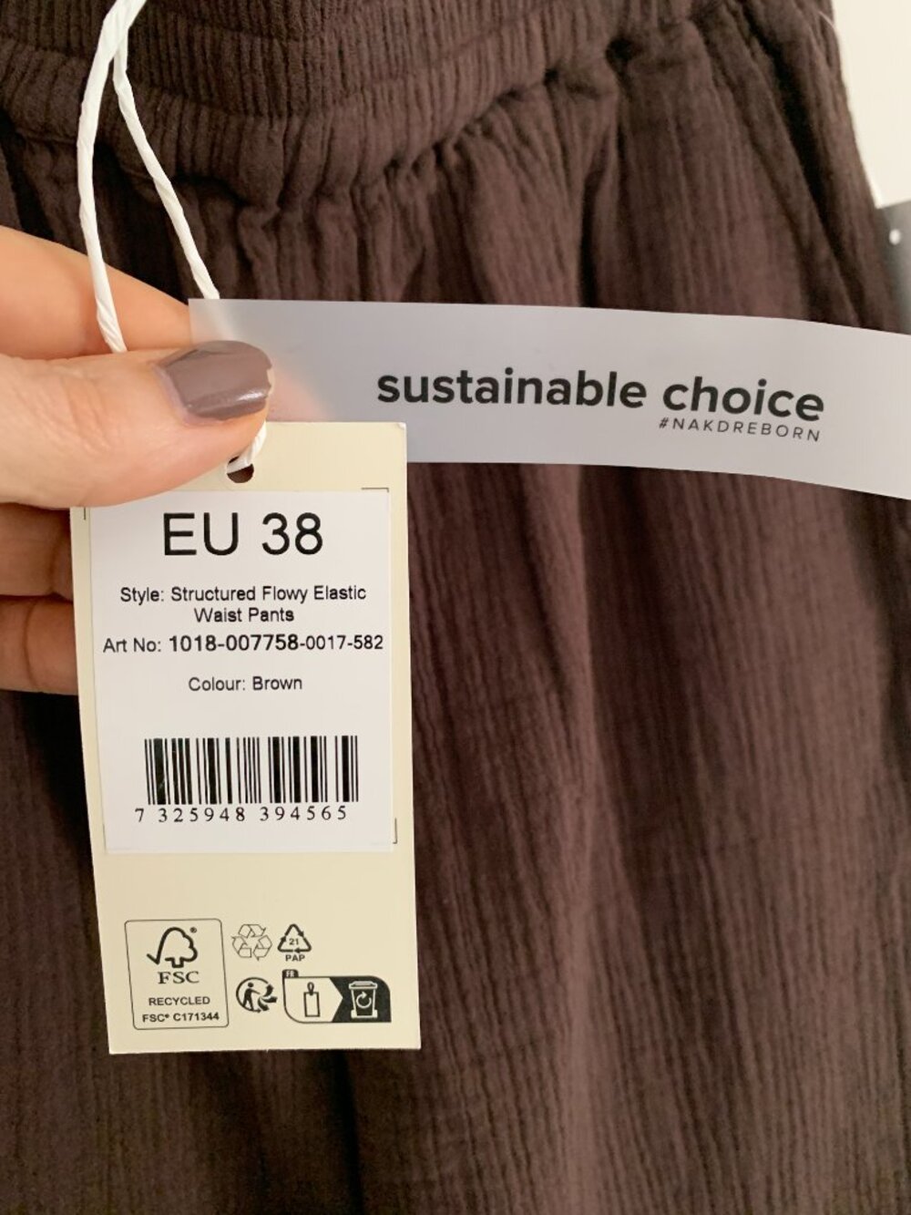 NWT NA-KD Chocolate Brown Wide Leg Pants Crinkle Gauze Trousers Minimalist M - Picture 7 of 9